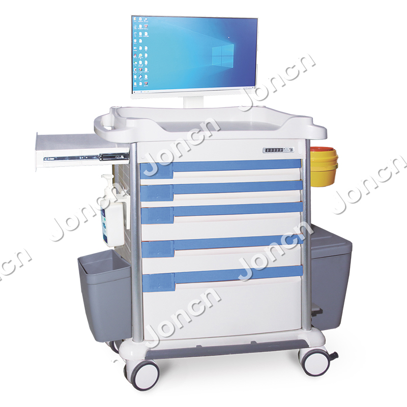 AT-850J81A8 Hospital Medical Trolley ABS Plastic Medicine Anesthesia Cart for patient transfer and emergency cart