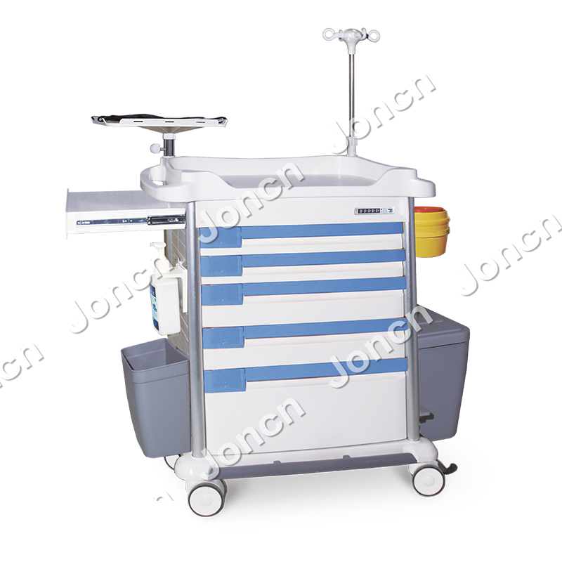 ET-850J81A8-LS Medical Hospital Clinic Furniture Plastic Metal Steel 5 Drawers emergency Crash trolley Cart With Drawer