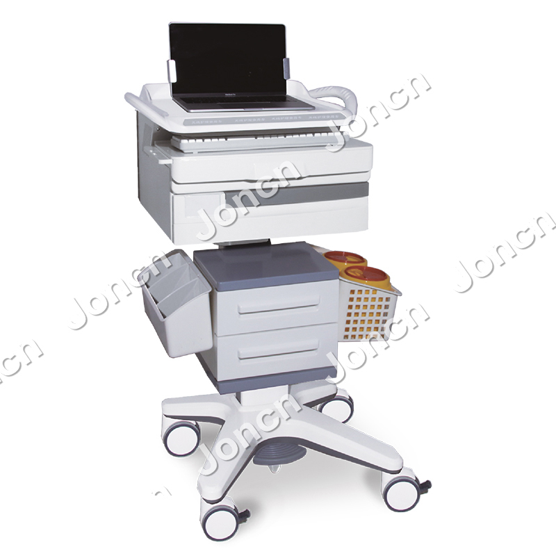 E-WT-486J62A1 Customized Hospital Laptop Cart medical Computer trolley With Basket And Drawer All In One trolley