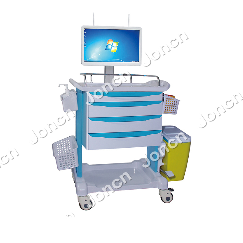 E-NT-78023D6 Wireless Nursing Cart with Pole and Drawer