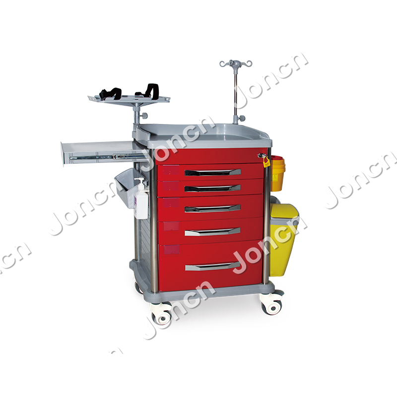 ET-650J26S1-RD Hospital Use ABS Aluminum Alloy 5-drawers Clinical Trolley With Drawers With Disposable Lock