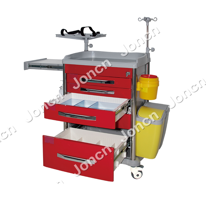 ET-650J26S1-RD Hospital Use ABS Aluminum Alloy 5-drawers Clinical Trolley With Drawers With Disposable Lock