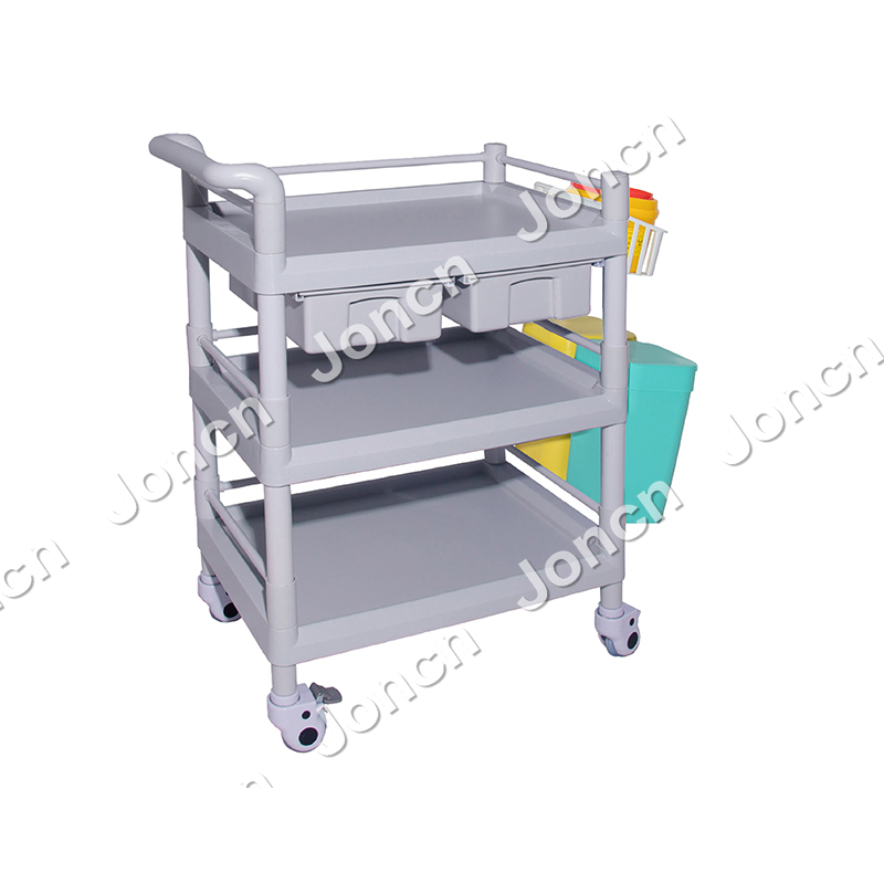 201J Wholesale Hospital Utility Multifunctional Nursing Cart Three Layer ABS Durable and Sturdy Medical Trolley