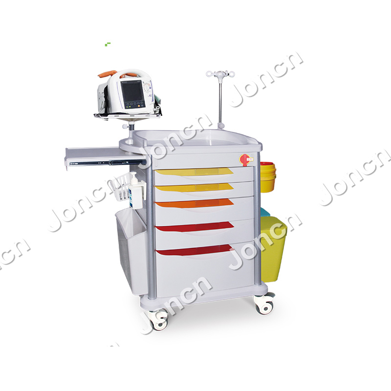 ET-850J76A5 Economic Hospital Furniture Multi-function ABS Plastic Patient Emergency Trolley Medical Nurse Cart 