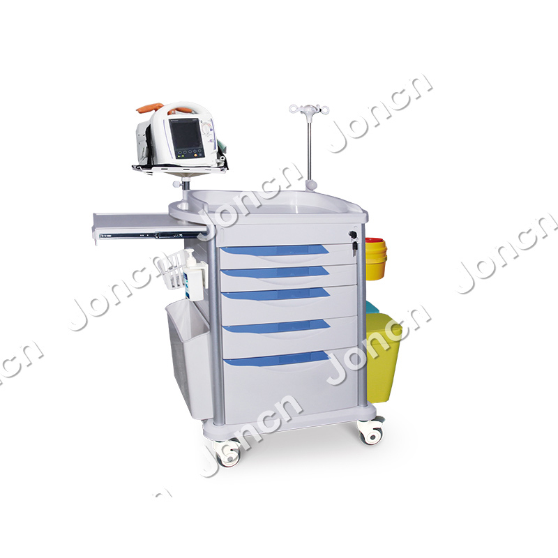 ET-850J76A5 Economic Hospital Furniture Multi-function ABS Plastic Patient Emergency Trolley Medical Nurse Cart 