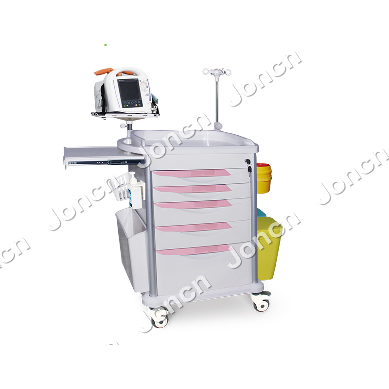 ET-850J76A5 Economic Hospital Furniture Multi-function ABS Plastic Patient Emergency Trolley Medical Nurse Cart 