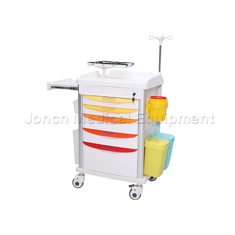 ET-62618A Mobile ABS Drugs Hospital Medical Cart Plastic Emergency Trolley For Clinic Nurse