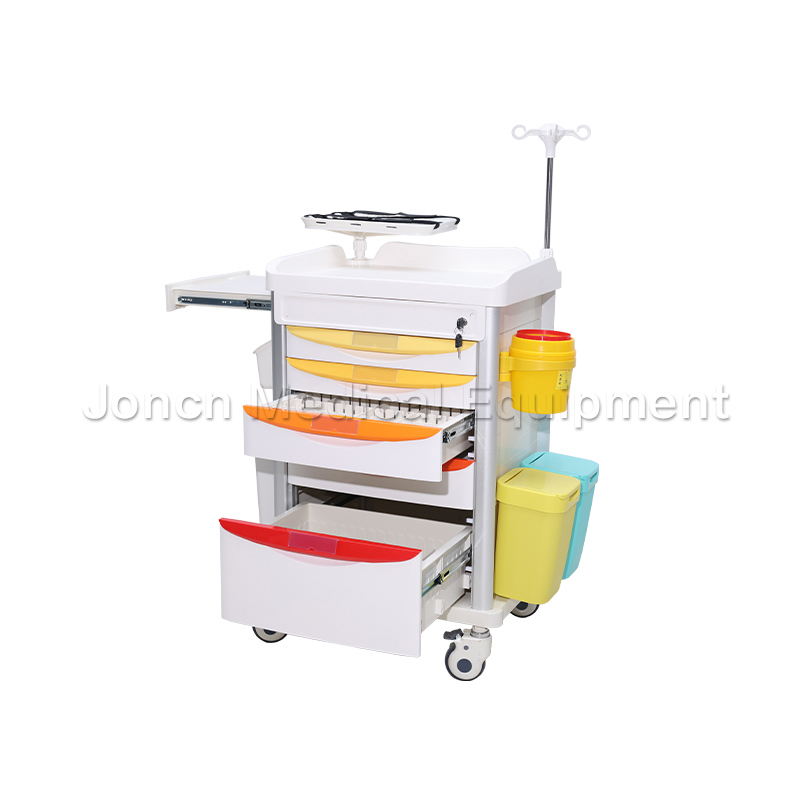 ET-62618A Mobile ABS Drugs Hospital Medical Cart Plastic Emergency Trolley For Clinic Nurse