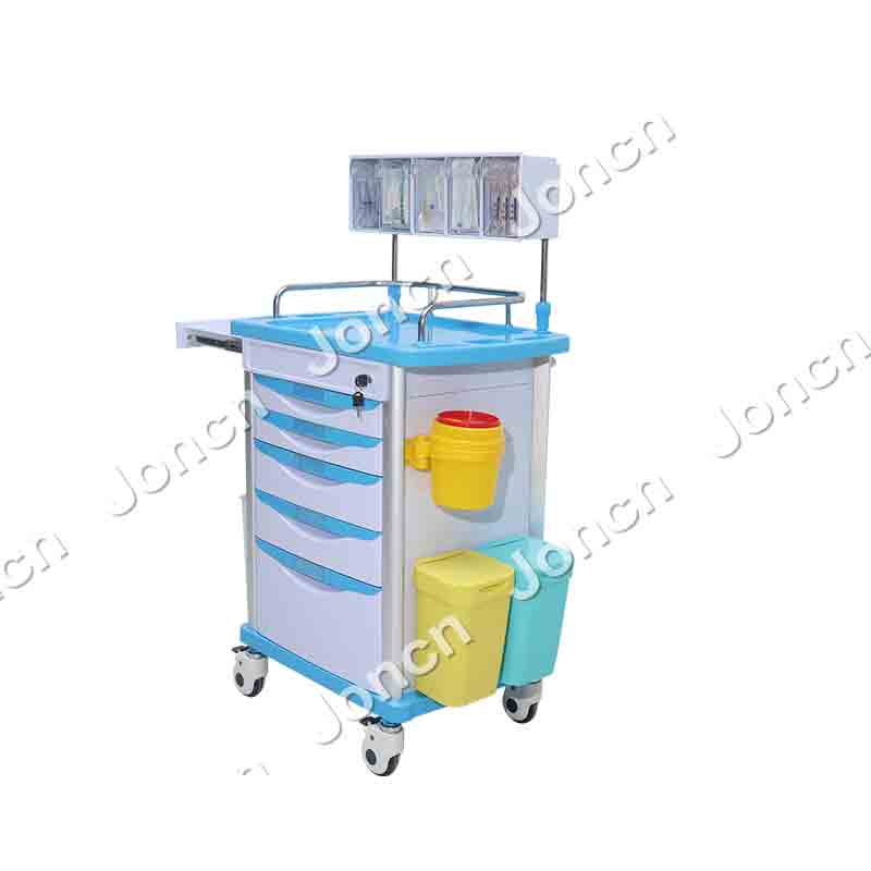 AT-75001A-LB ABS Plastic Anesthesia cart with 5 Drawers Hospital Mobile Medical Trolley Hospital Medicine Trolley