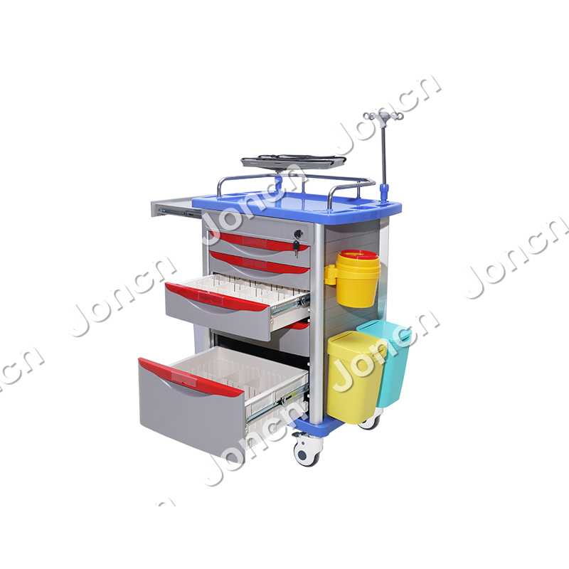 ET-75001A 5 Drawers ABS plastic Emergency Resuscitation Hospital Crash Cart Medical Trolley Price Hospital Furniture Emergency Trolley