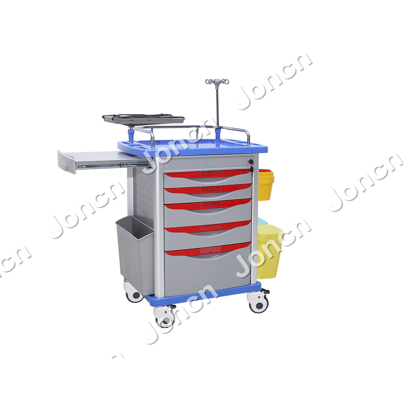 ET-75001A 5 Drawers ABS plastic Emergency Resuscitation Hospital Crash Cart Medical Trolley Price Hospital Furniture Emergency Trolley