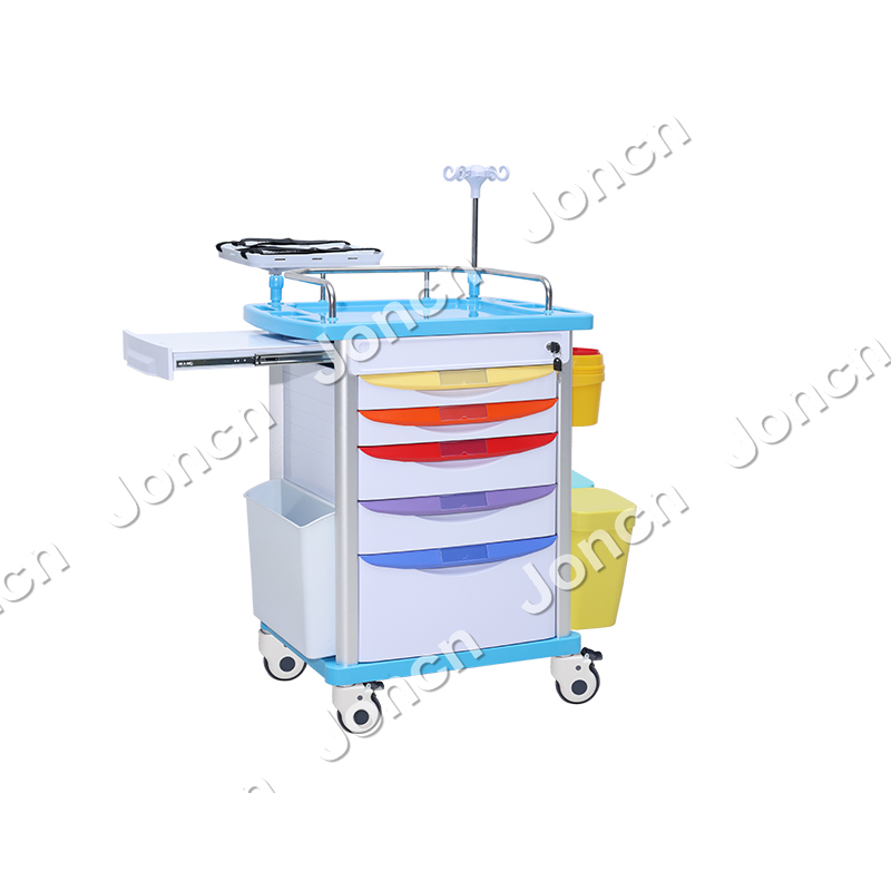 ET-75001AB-CS Wholesale Factory Medical Cart Movable Hospital Emergency Trolley Drawer ABS aluminum