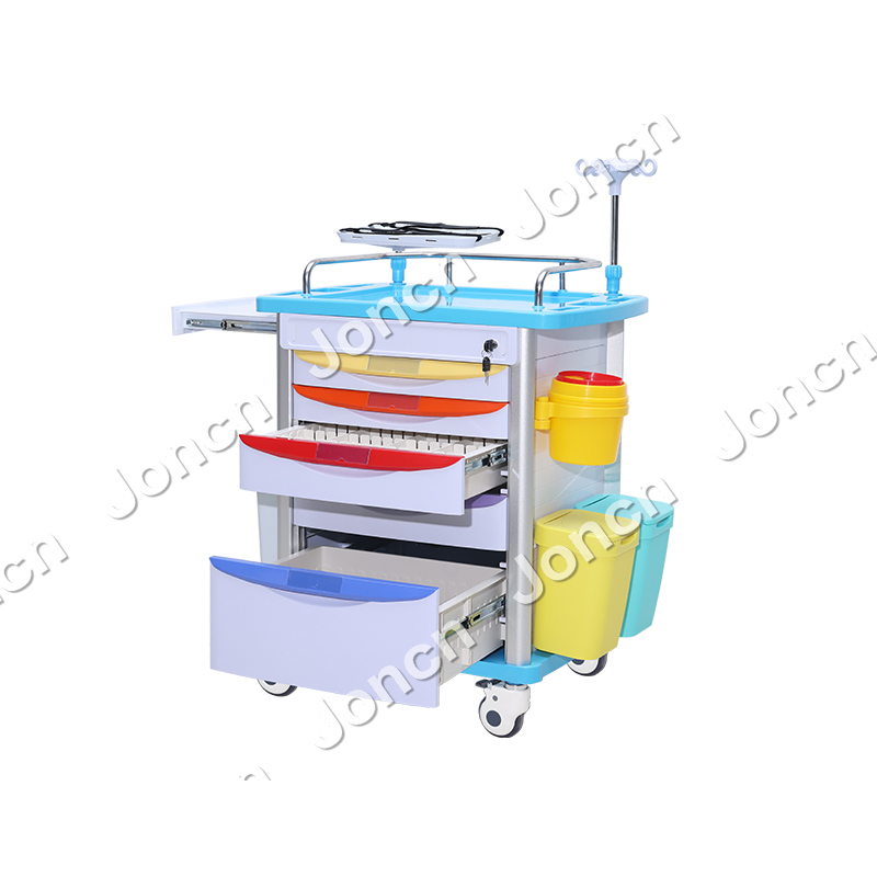 ET-75001AB-CS Wholesale Factory Medical Cart Movable Hospital Emergency Trolley Drawer ABS aluminum