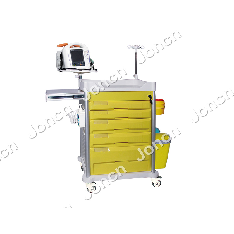 ET-650J82A ABS High Capacity 5 Drawers Emergency Medical Trolley Cart Clinic Supply Factory Medicine Cart